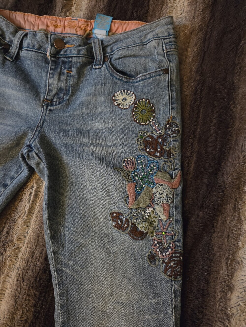 Y2K VINTAGE Flare Embroidered Low Rise Jeans Size 11 - Picture 2 of 11